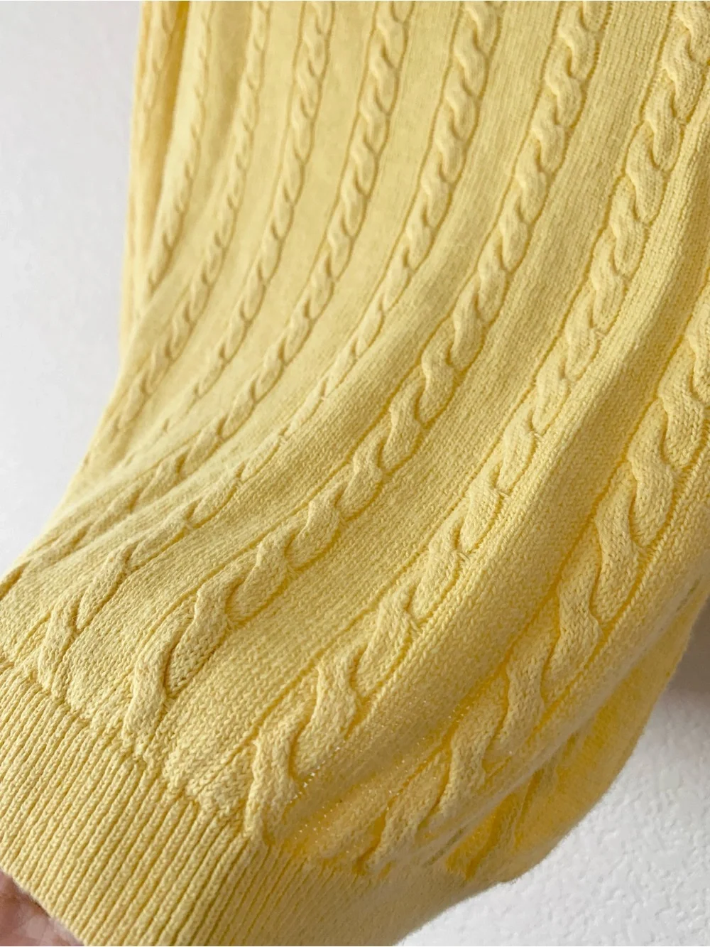 Linen Yellow Cable V-Neck Sweater